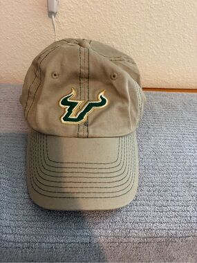 University of South Florida Khaki Baseball Cap with Green & Gold Logo